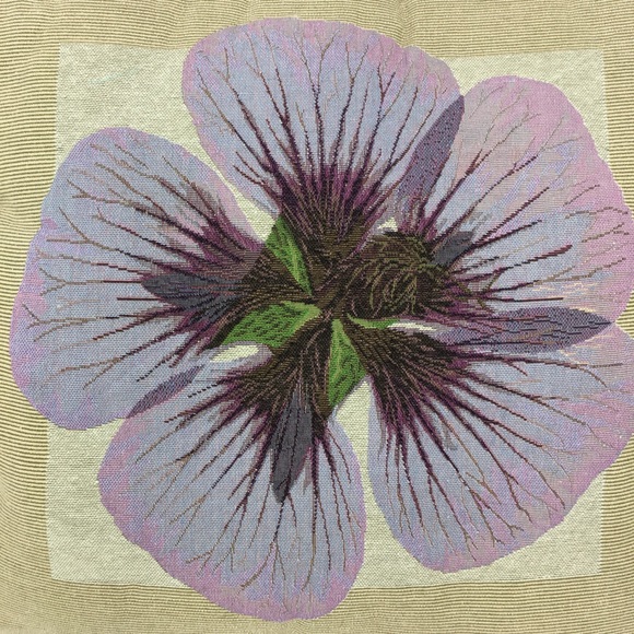 Gorgeous Embroidered Violet On Tan Accent Pillow - Picture 2 of 4